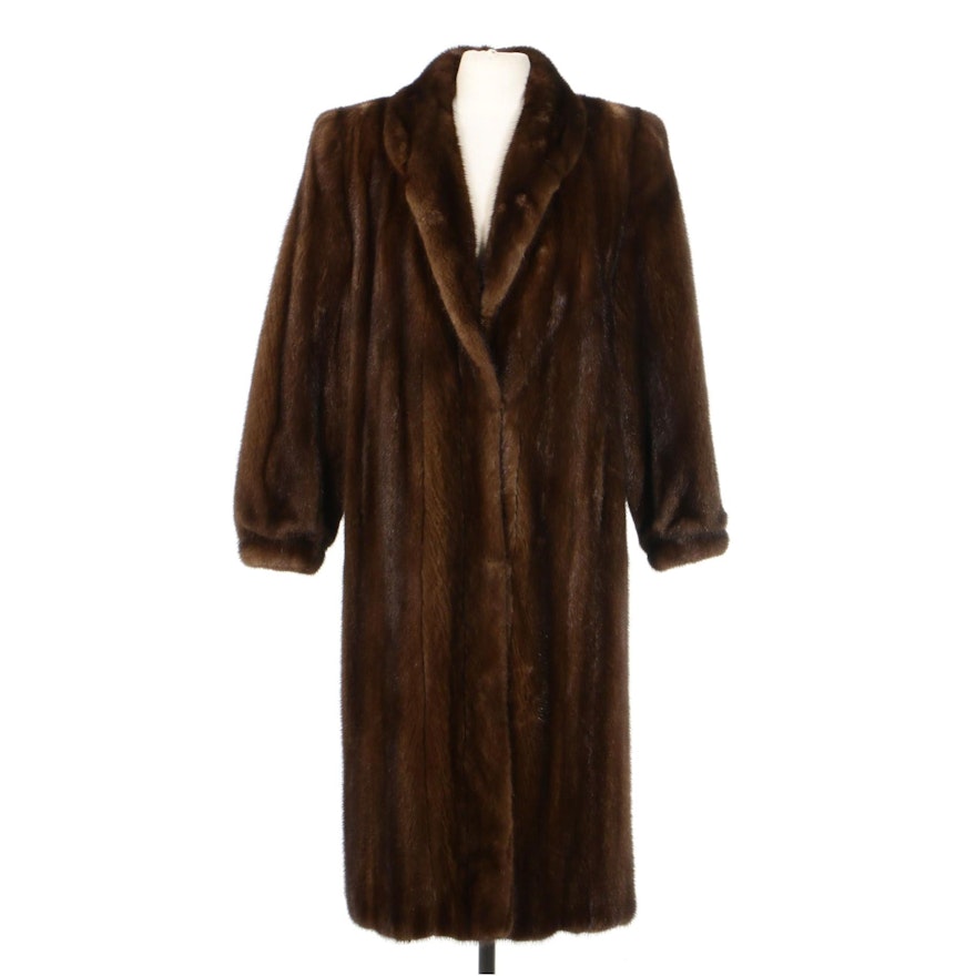 Mahogany Mink Fur Coat with Banded Cuff by Maison Blanche, Vintage