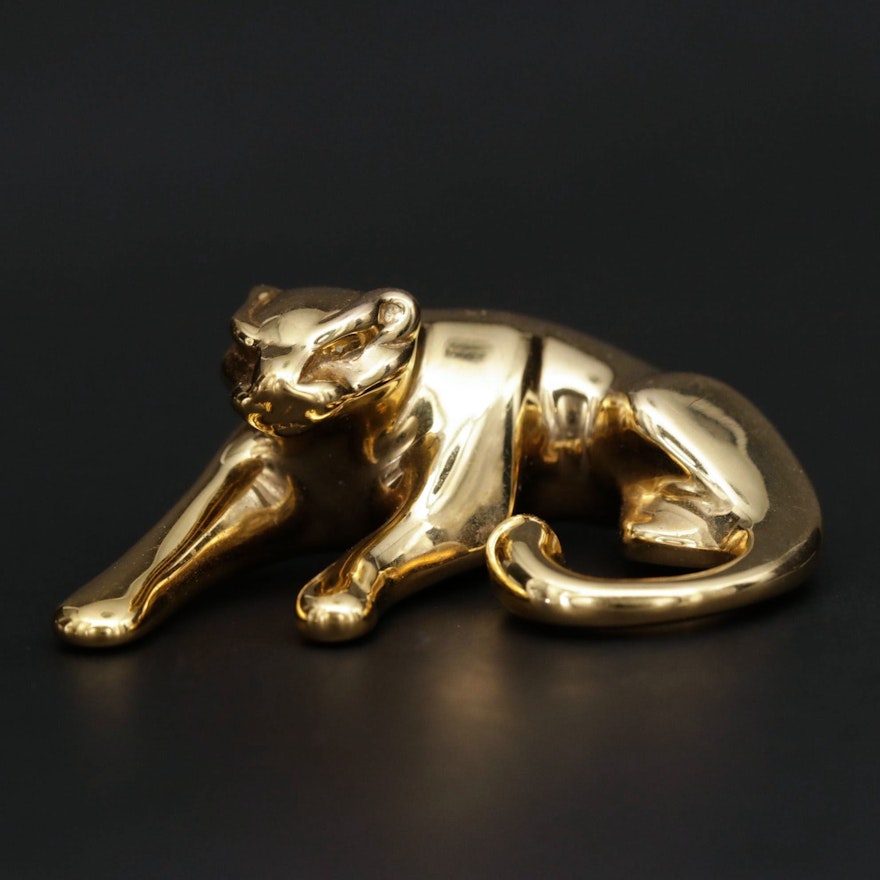 14K Yellow Gold Cat Slide Pendant