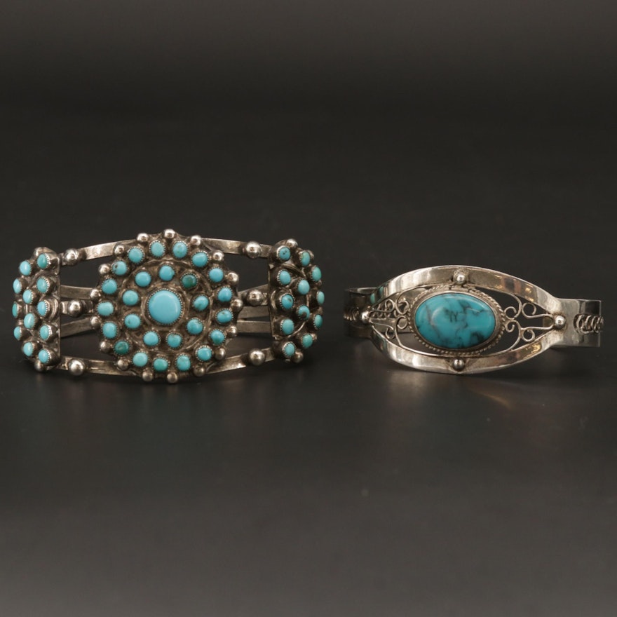 Southwestern Style Sterling Silver Turquoise Cuff Bracelets