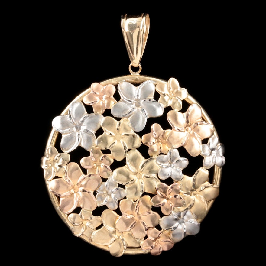 14K Yellow, White and Rose Floral Pendant