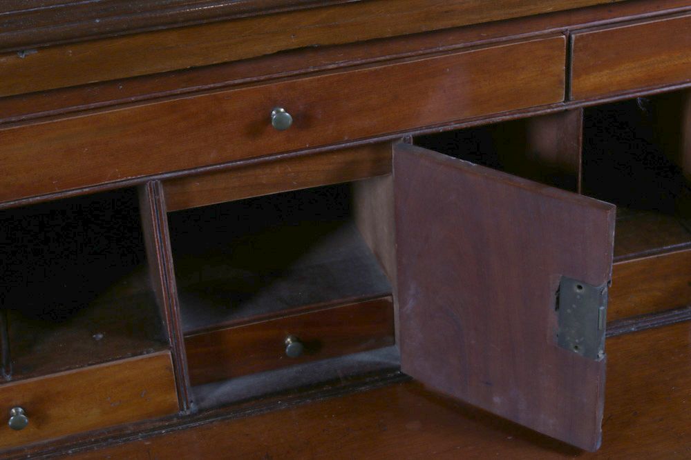 George III Style String-Inlaid Mahogany Secretaire Breakfront Bookcase, 19th C.