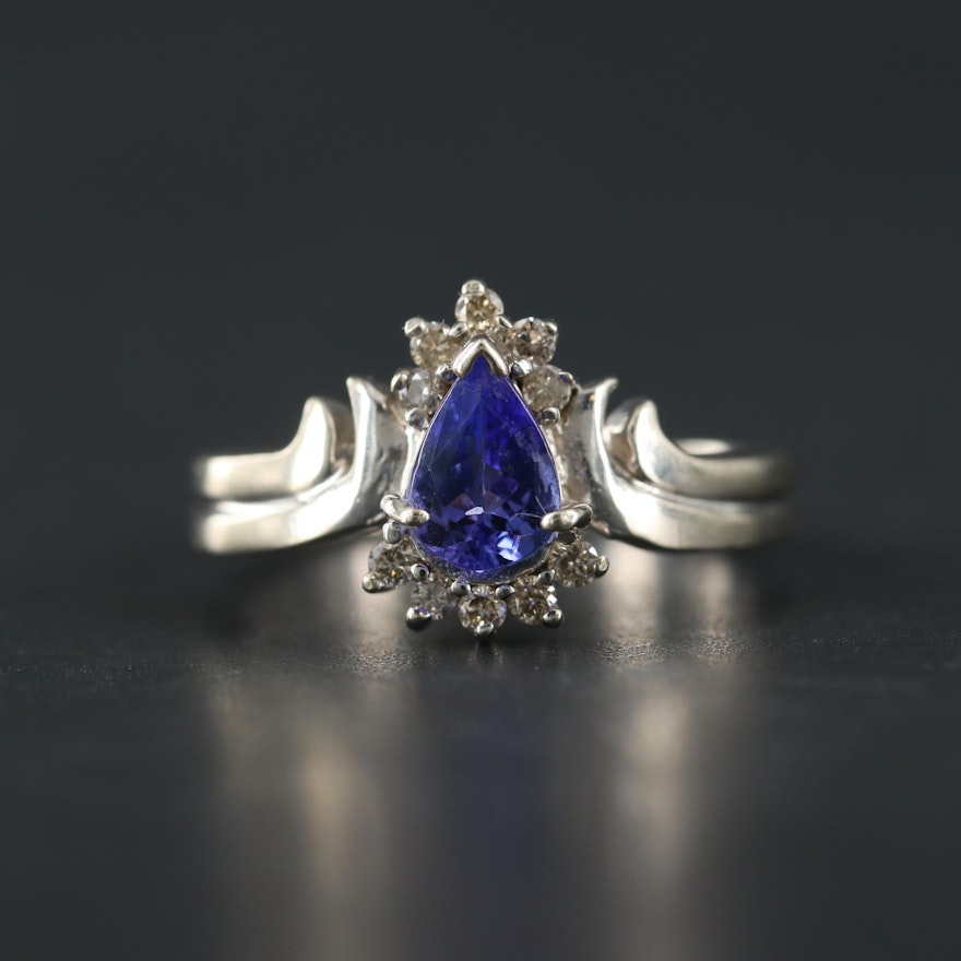 14K White Gold Tanzanite and Diamond Ring