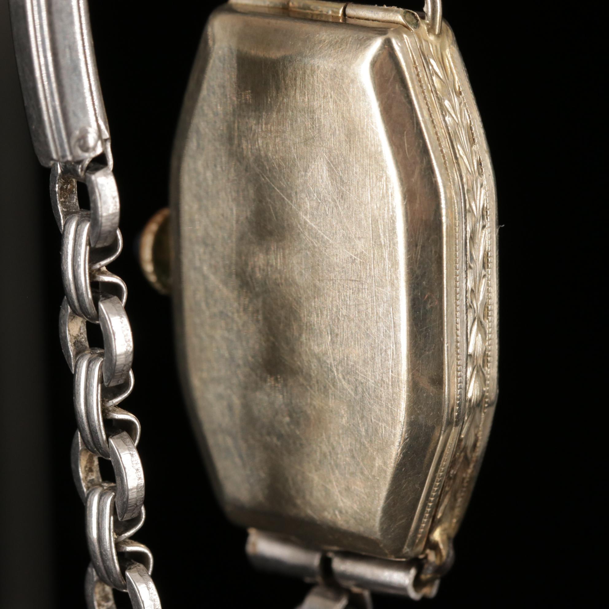 Vintage Benrus 14K White Gold Watch with Diamond and Synthetic Sapphire