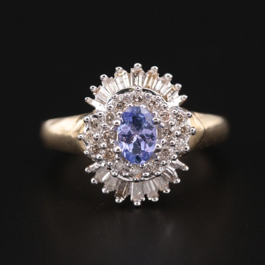 14K Yellow Gold Tanzanite and Diamond Ring