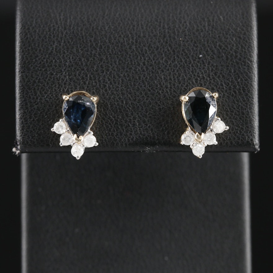 14K Yellow Gold Sapphire and Diamond Earrings