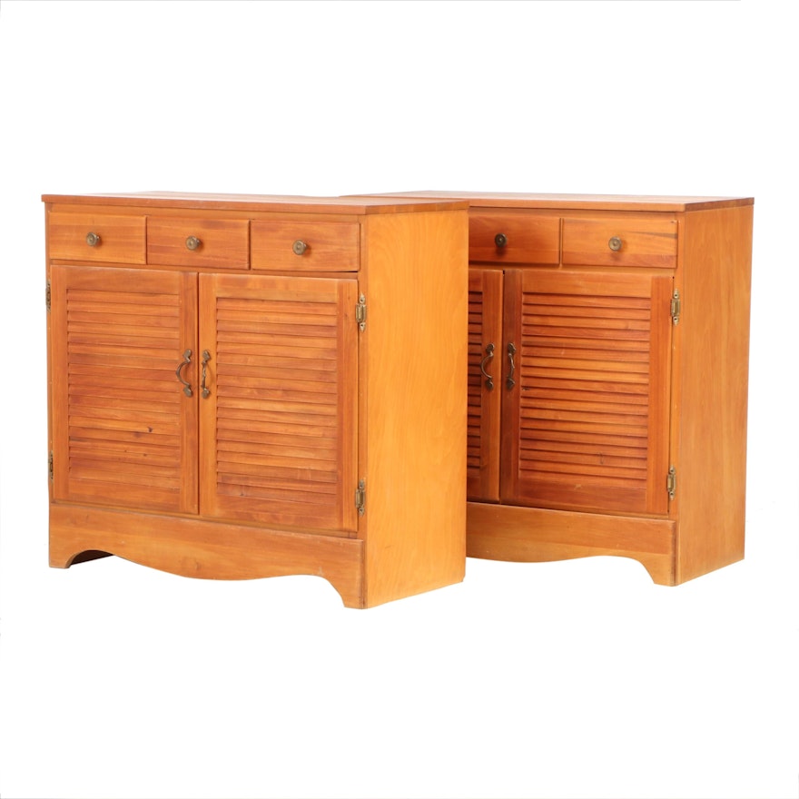 Stained Wood Louvered Door Cabinets, Mid to Late 20th Century