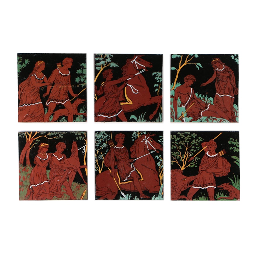 Minton, Hollins & Co. Grecian Style Hunting Scene Tiles, Mid-to Late 19th C.