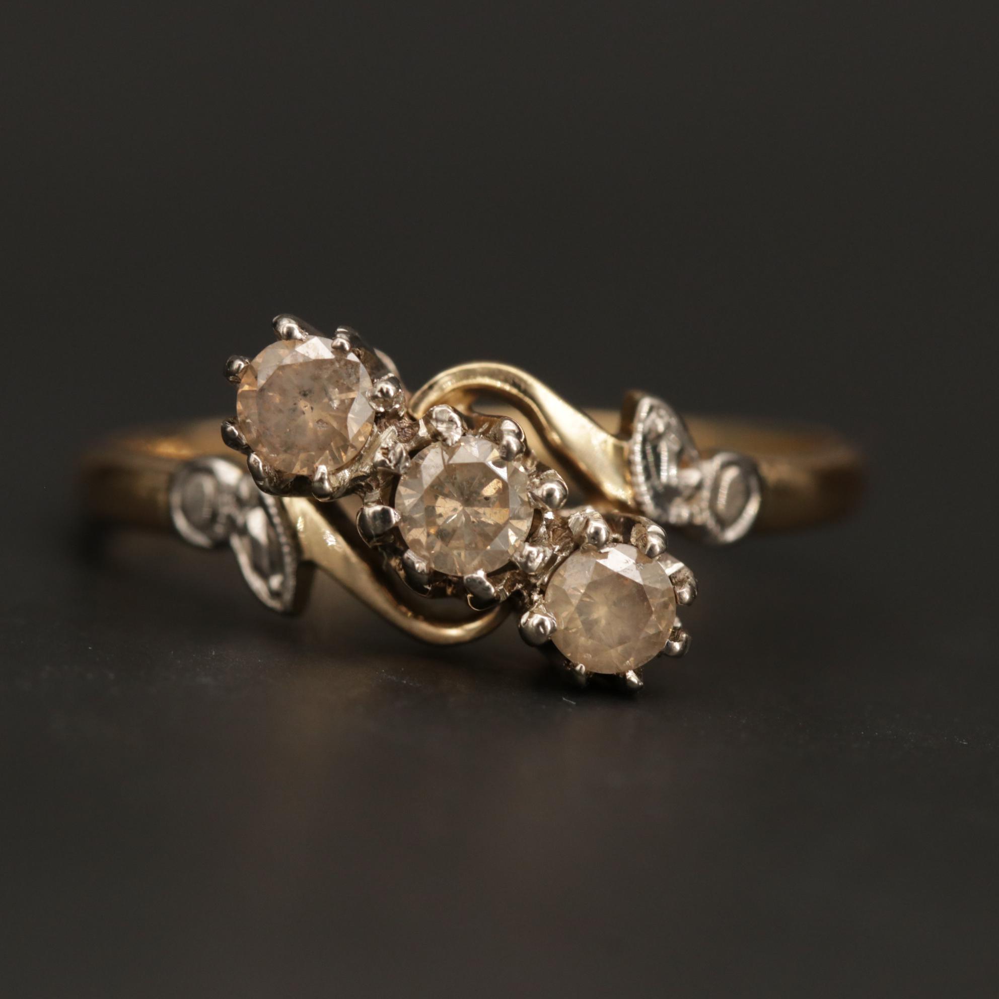 British 18K Yellow and White Gold Diamond Ring