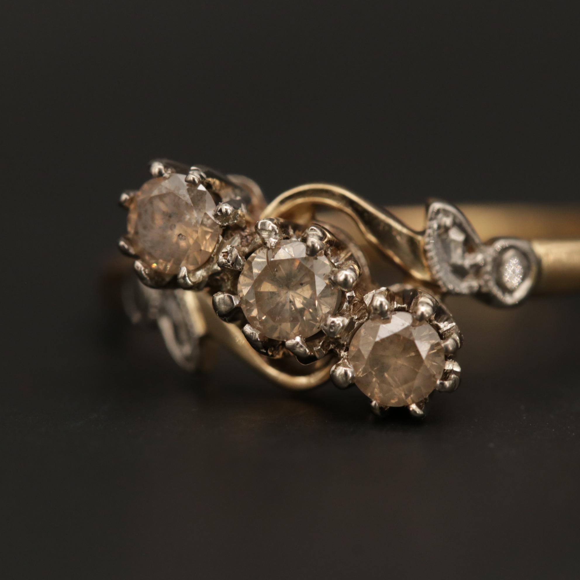 British 18K Yellow and White Gold Diamond Ring