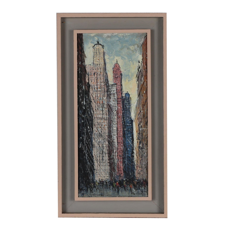 Abstract Cityscape Oil Painting, Late 20th Century