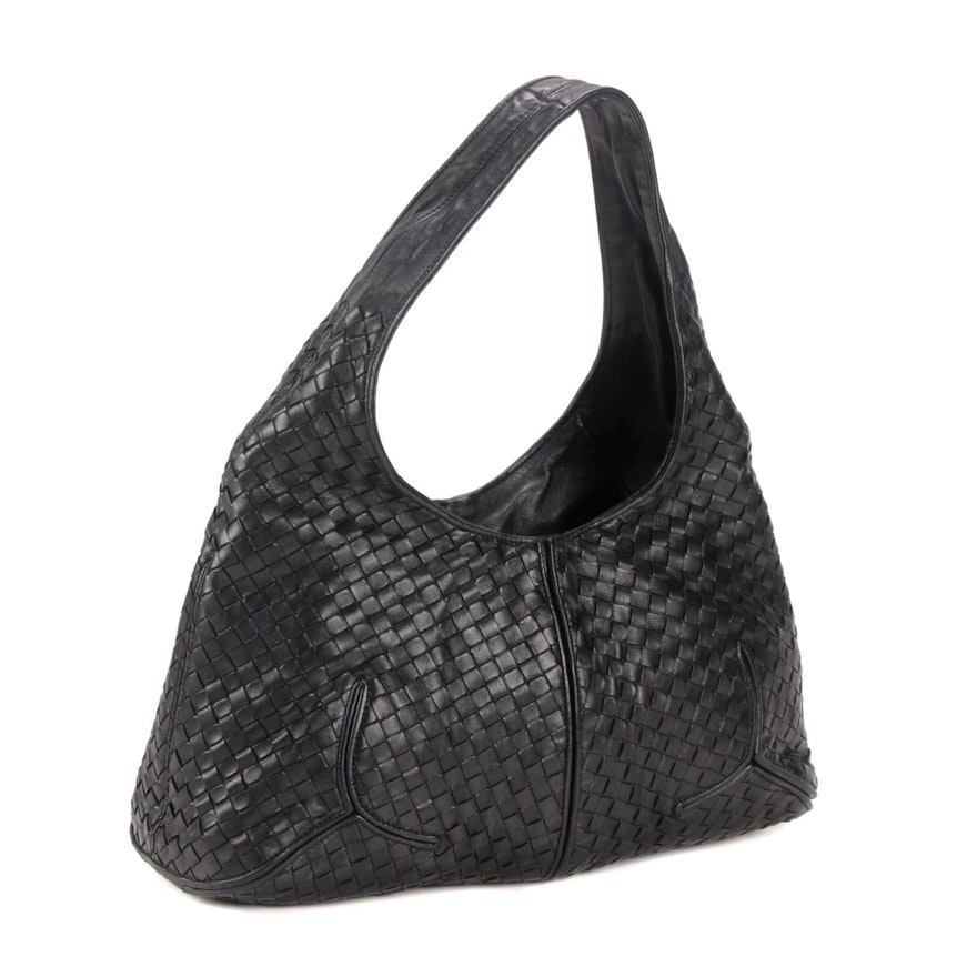 Bottega Veneta Intrecciato Black Leather Shoulder Bag