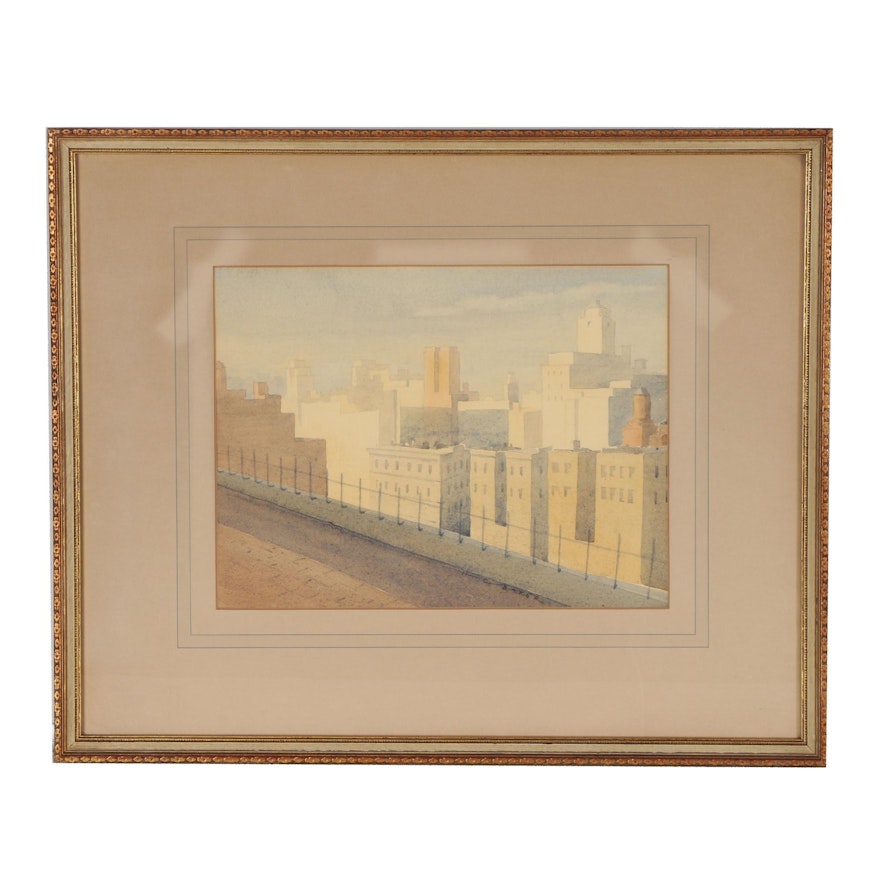 H.C. Baker Cityscape Watercolor Painting