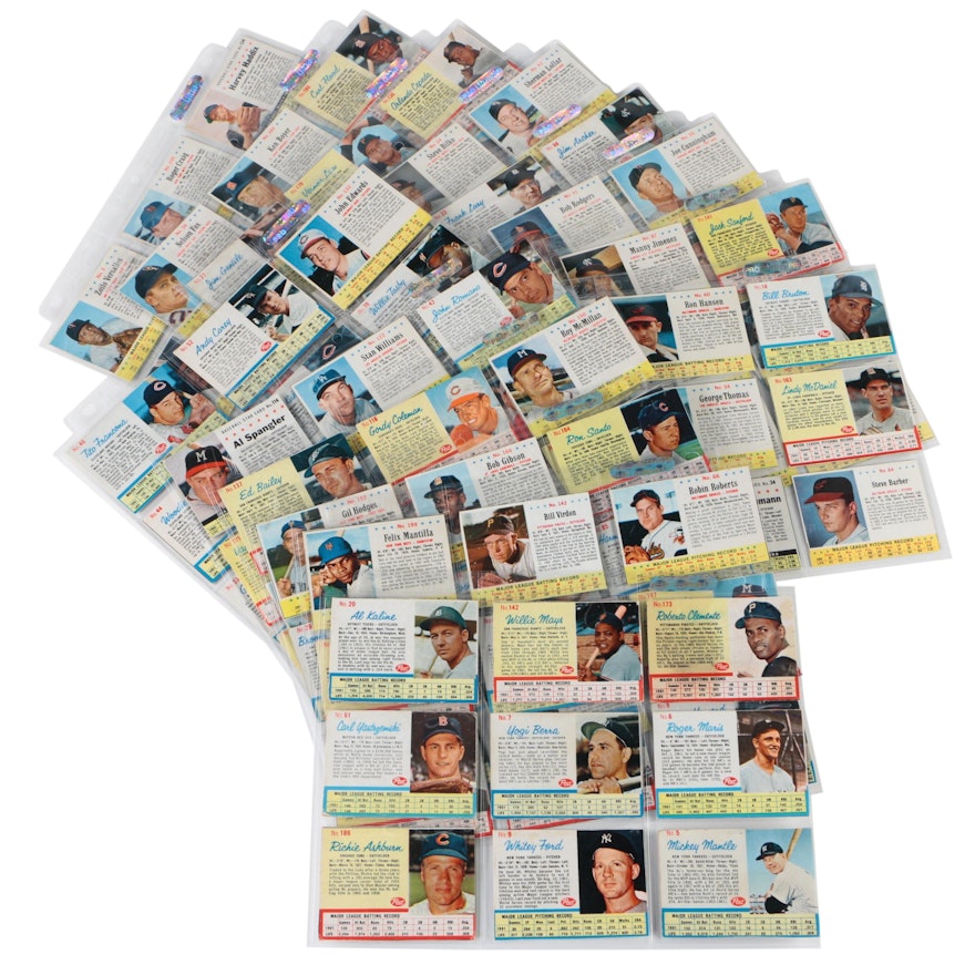 Early 1960s Post and Jello Baseball Cards with Clemente, Mays, Mantle, and More