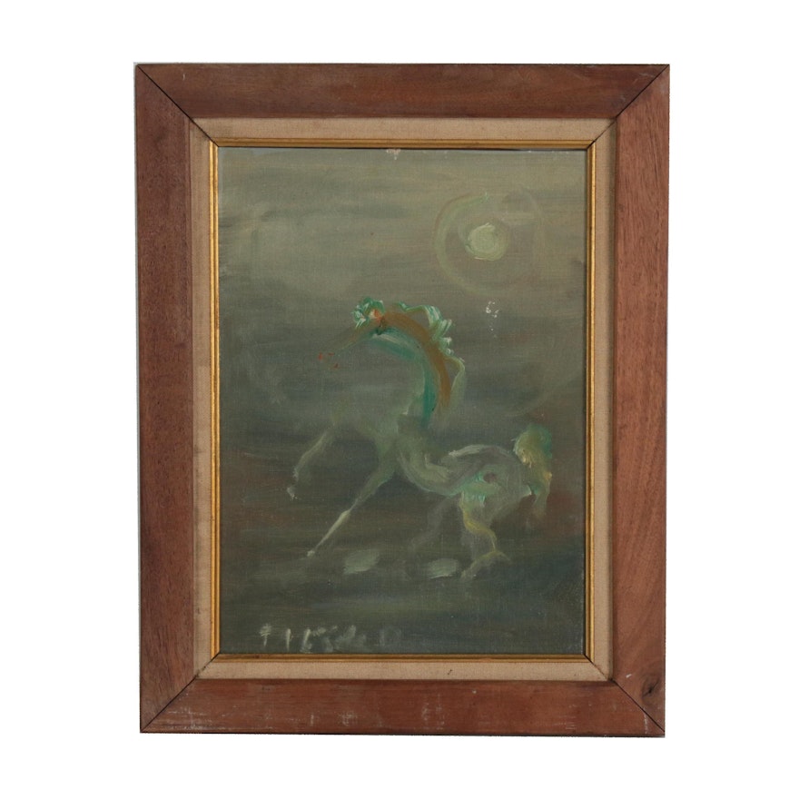 Pietro Lazzari Oil Painting of Rearing Horse, Circa 1963