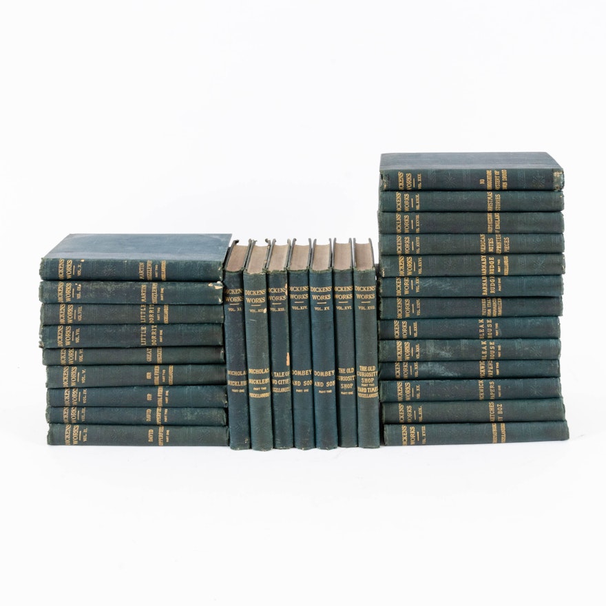 Charles Dickens Hardback Books, Volumes II through XXX, c. 1900