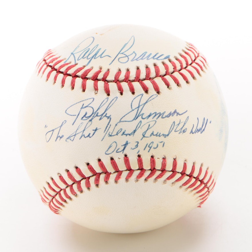 Ralph Branca and Bobby Thomson Signed and Inscribed NL Baseball  COA