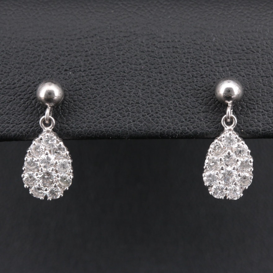 14K White Gold Diamond Tear Drop Earrings