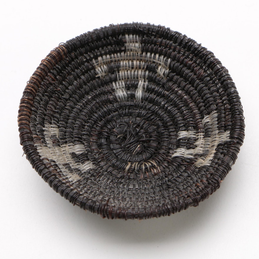 Lucy Jackson Pima Tribe "Night" Horse Hair Basket, 1950