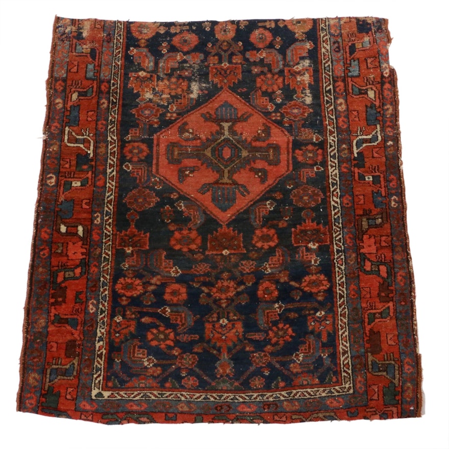 3'7 x 4'1 Hand-Knotted Persian Karaja Rug, 1900s