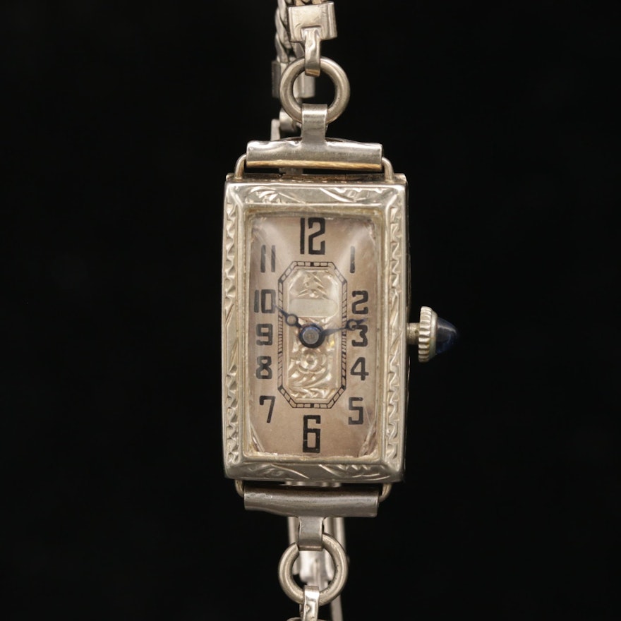 Vintage Buren 14K White Gold Stem Wind Wristwatch