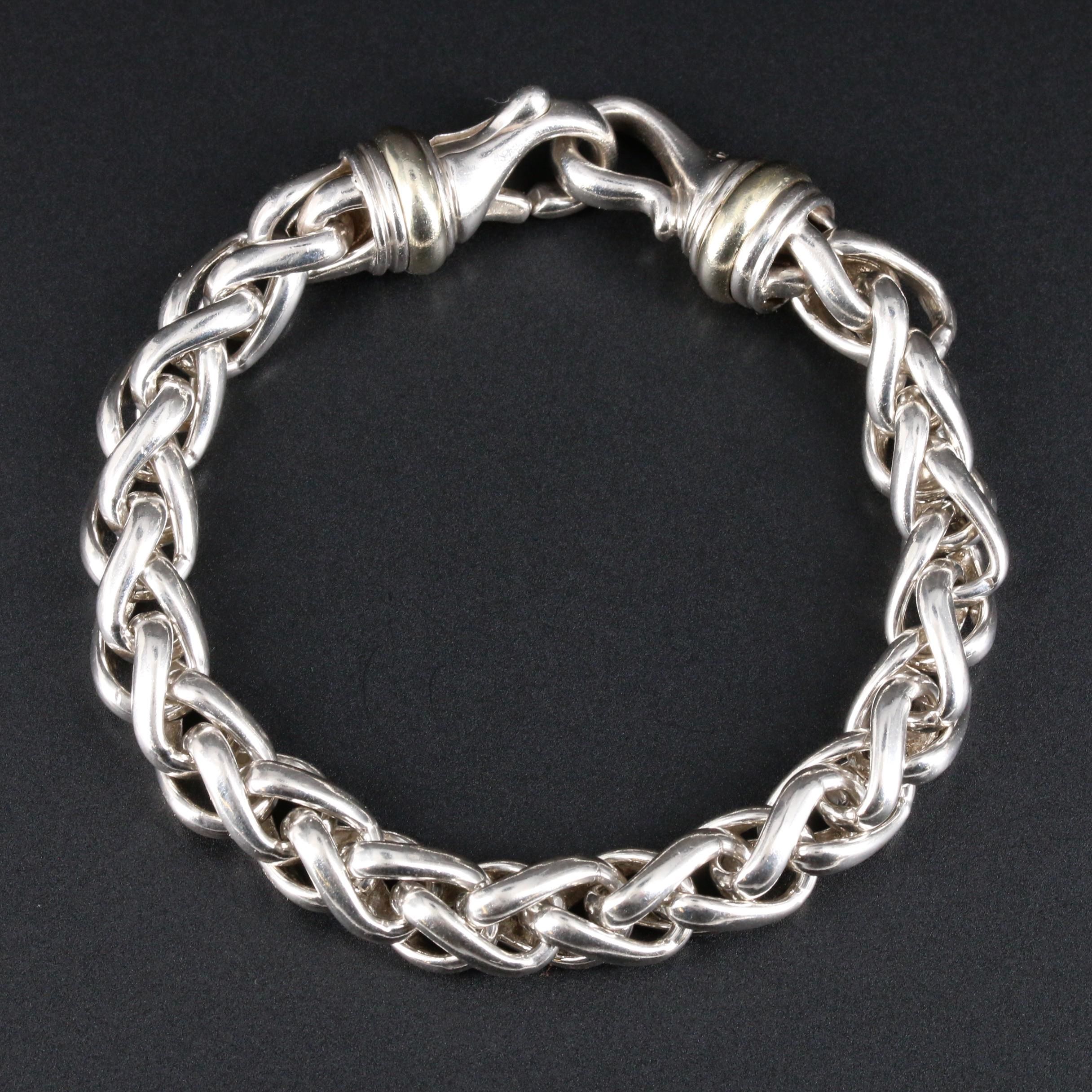 Vintage David Yurman Sterling Wheat Chain Bracelet with 14K Accents