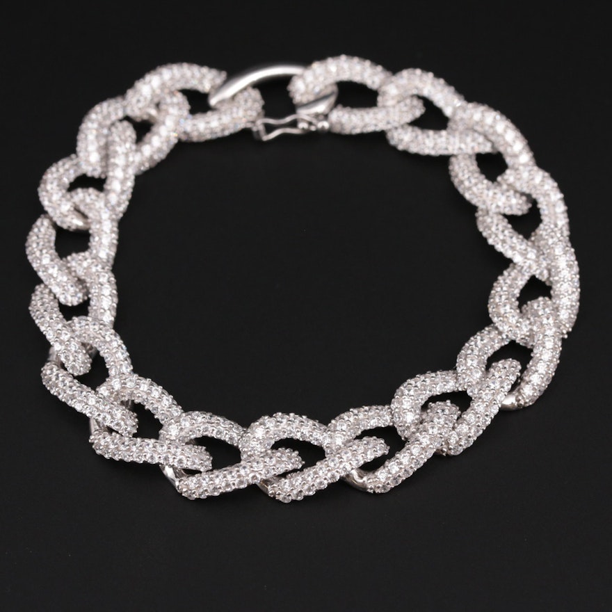 Sterling Silver Cubic Zirconia Link Bracelet