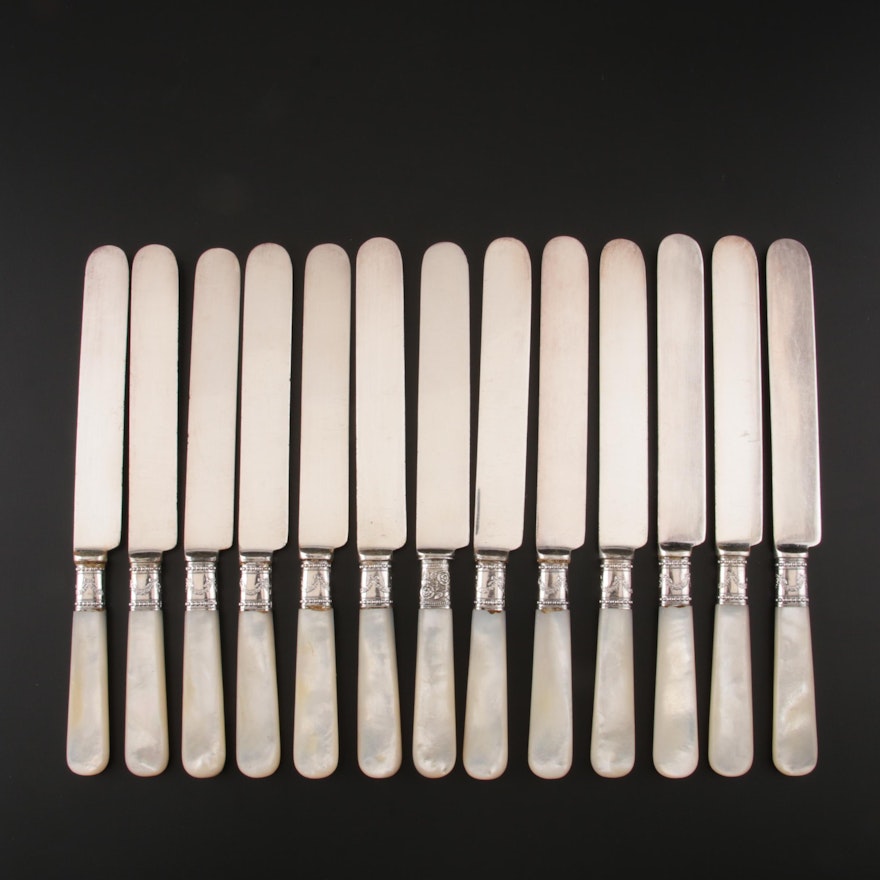 Mother of Pearl and Sterling Silver Blunt Knife Set