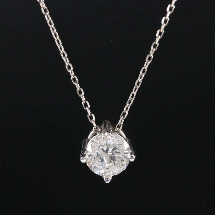 14K White Gold 0.47 CT Diamond Pendant Necklace
