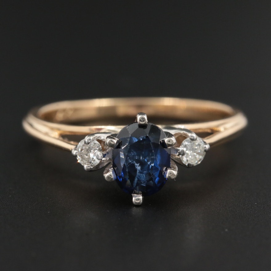 14K Yellow Gold Sapphire and Diamond Ring with White Gold Accent