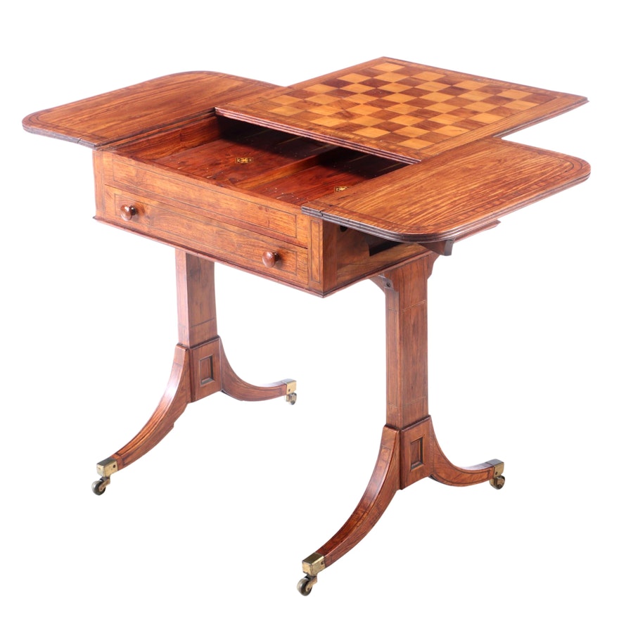 Anglo-Indian Padouk and Parquetry Drop-Leaf Games Table, Early 19th Century