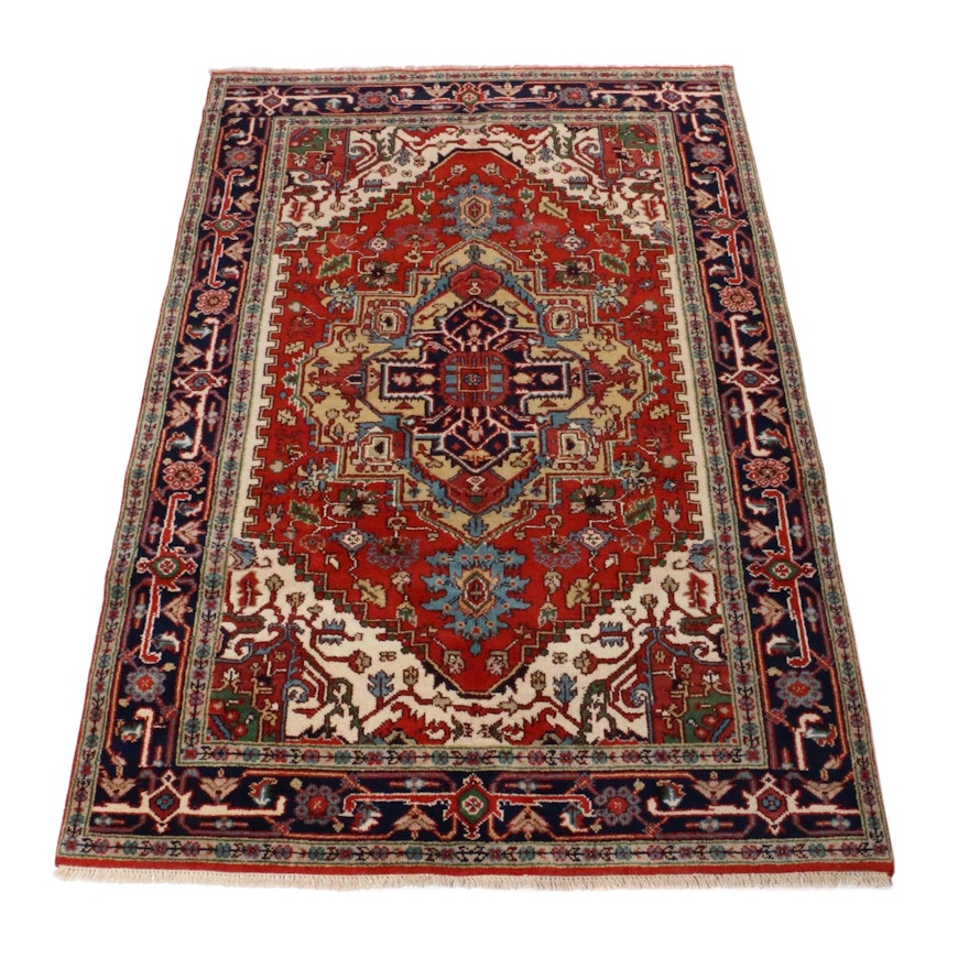 5'11 x 8'10 Hand-Knotted Indo-Persian Heriz Serapi Rug, 2010s