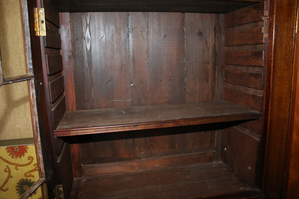 George III Style String-Inlaid Mahogany Secretaire Breakfront Bookcase, 19th C.