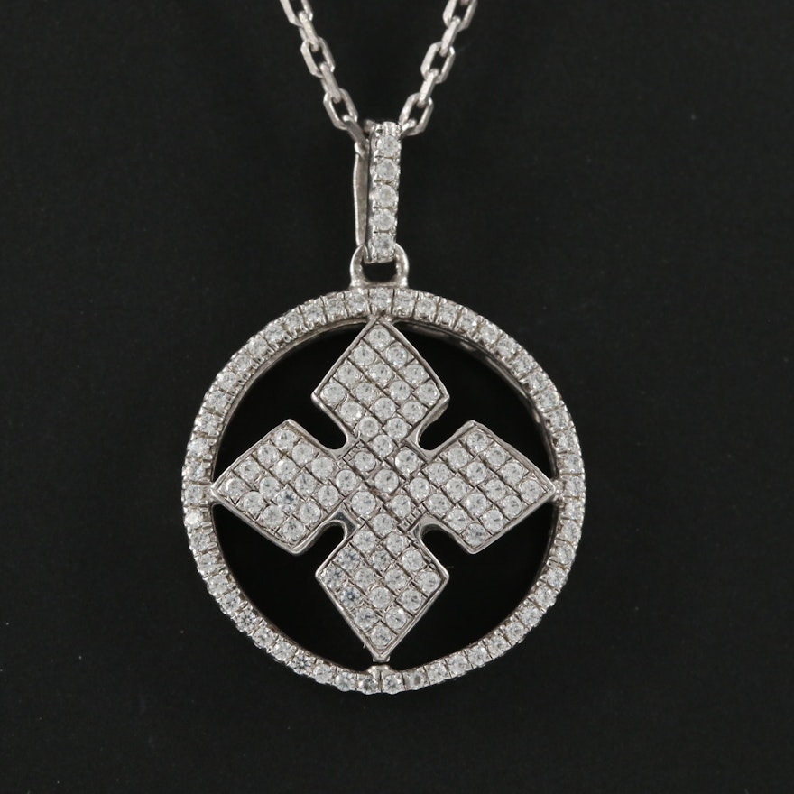 Sterling Silver Cubic Zirconia Cross Pendant on Cable Link Chain