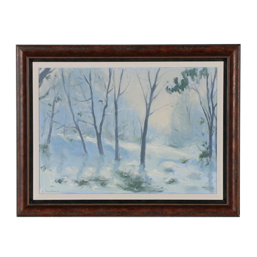Steve Jenkins Oil Painting of Impressionistic Winter Landscape