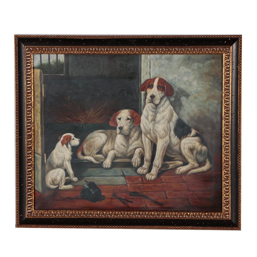Oil Painting on Canvas of Three Dogs