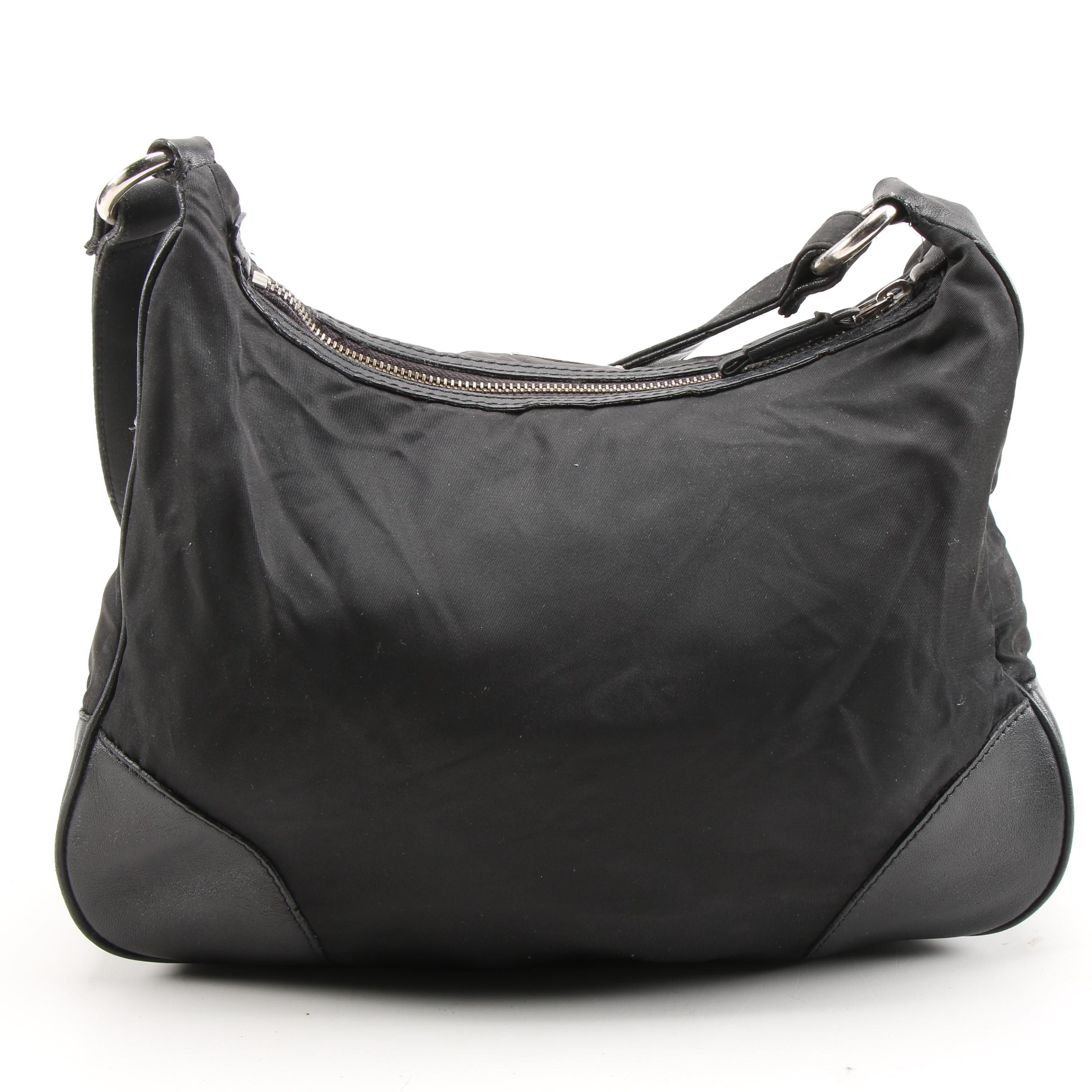 Prada Black Tessuto Nylon and Leather Shoulder Bag