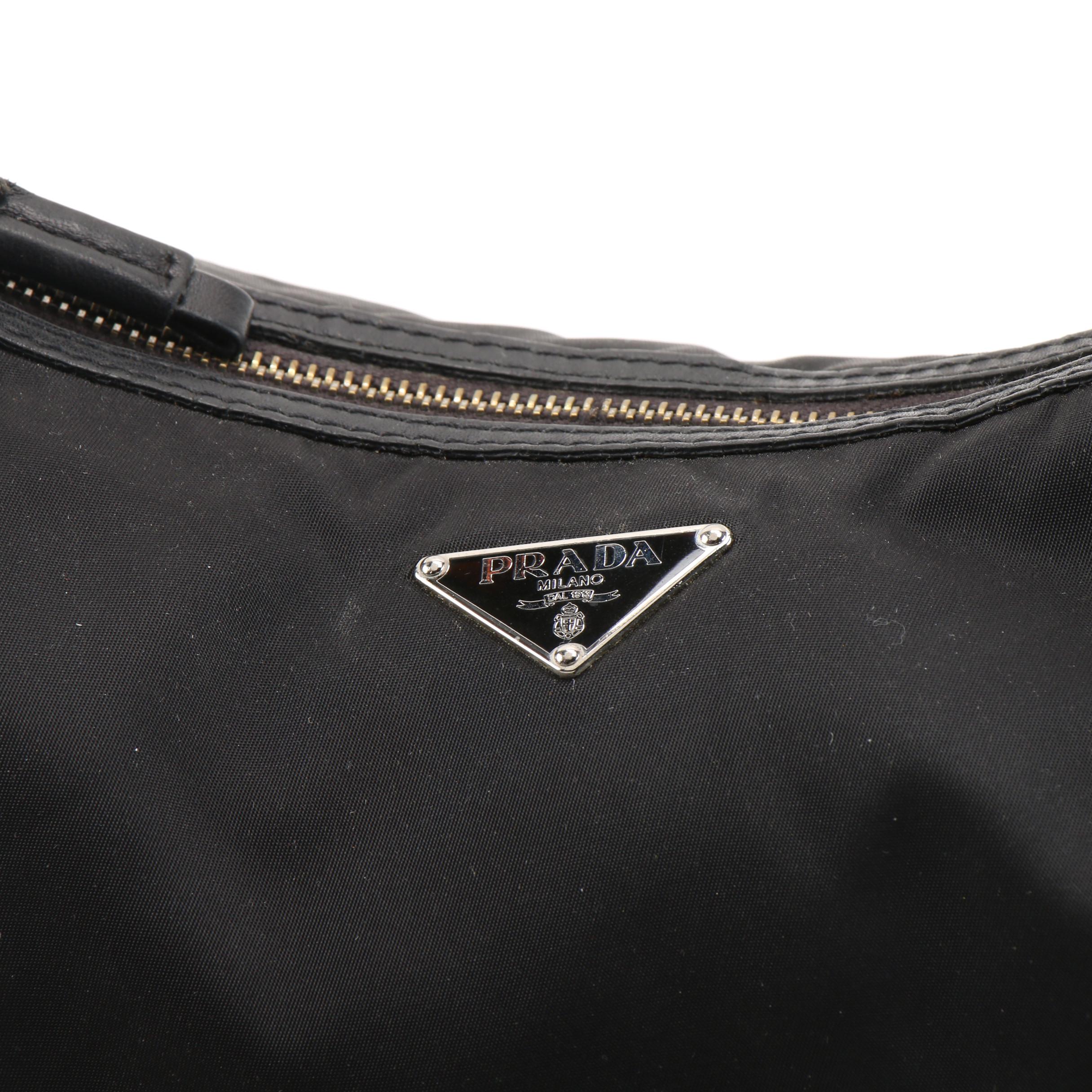 Prada Black Tessuto Nylon and Leather Shoulder Bag