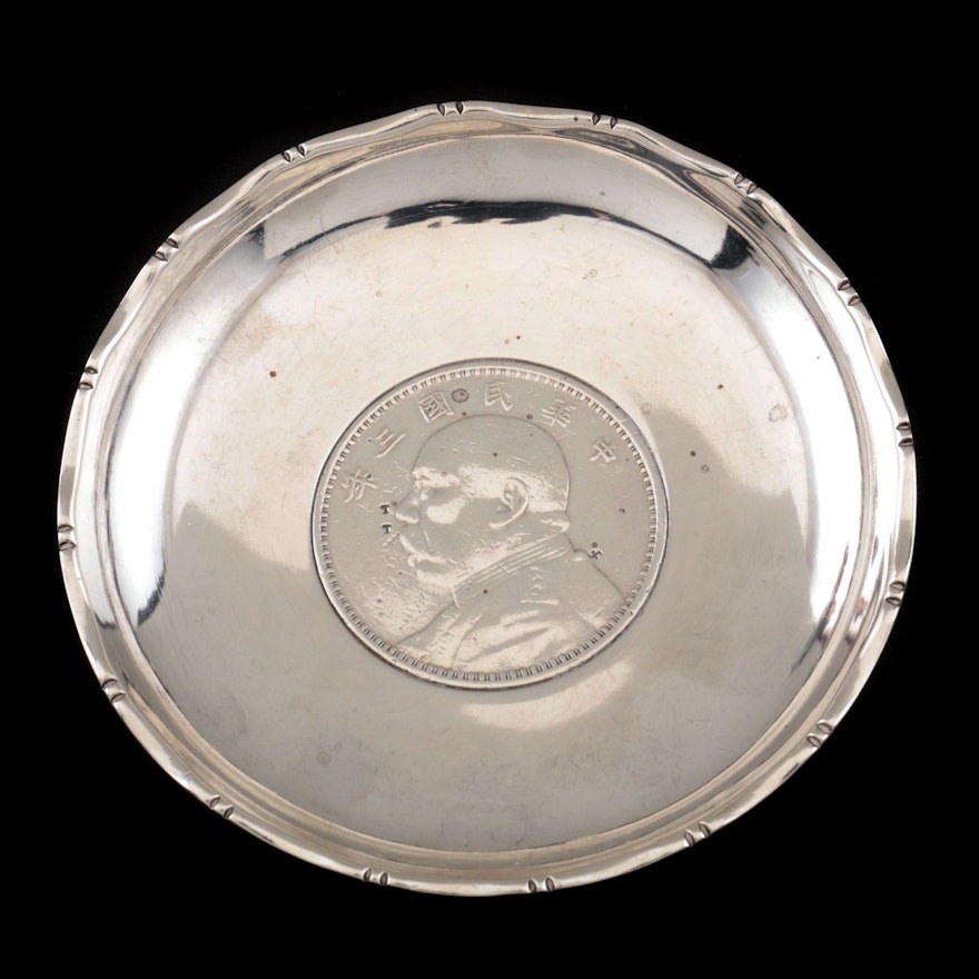 Chinese Export Sterling Dish with Yuan Shih-kai Dollar Inset, Early 20th Century