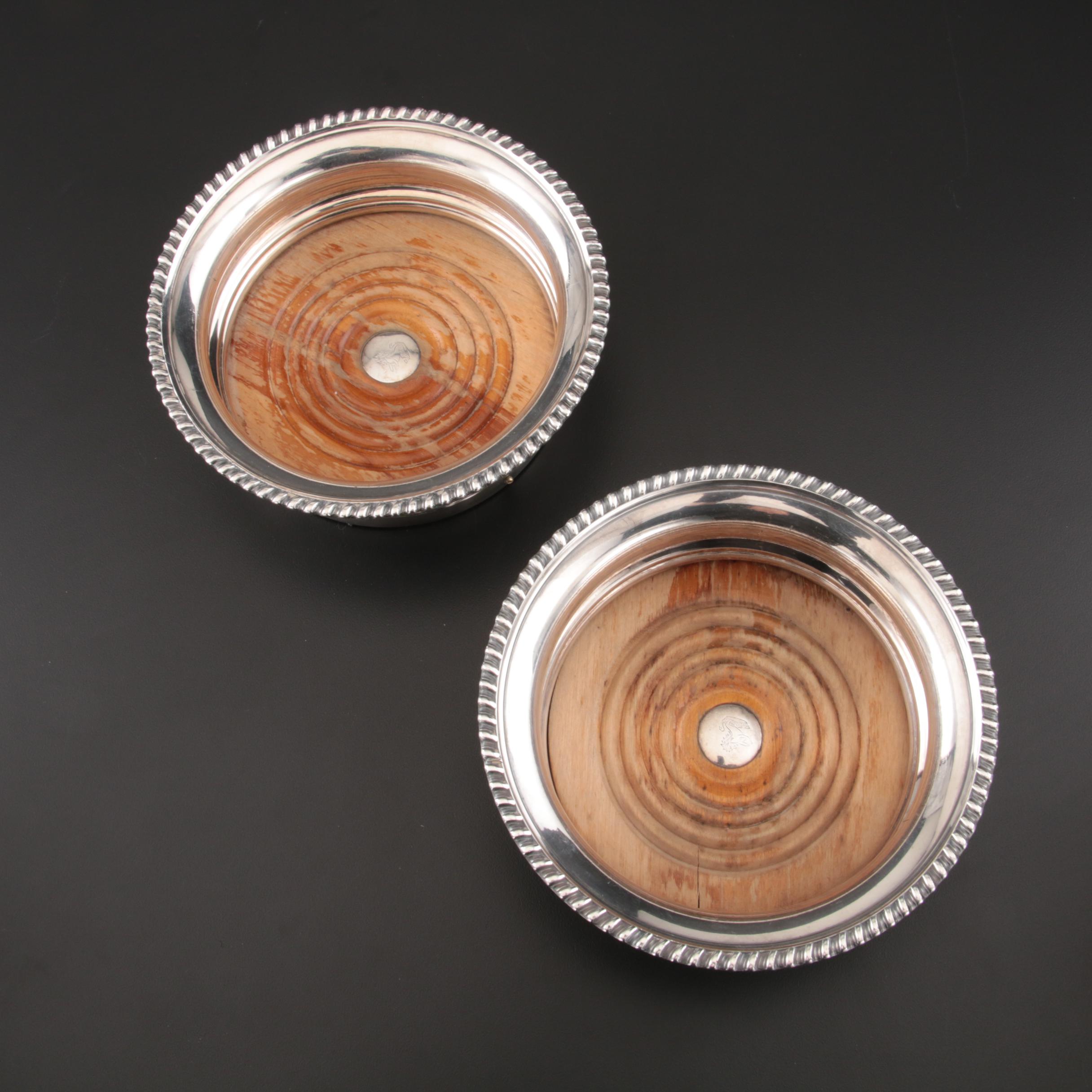 Barbour Silver Co. Antique Sterling Silver and Silver Plate Wine Coasters