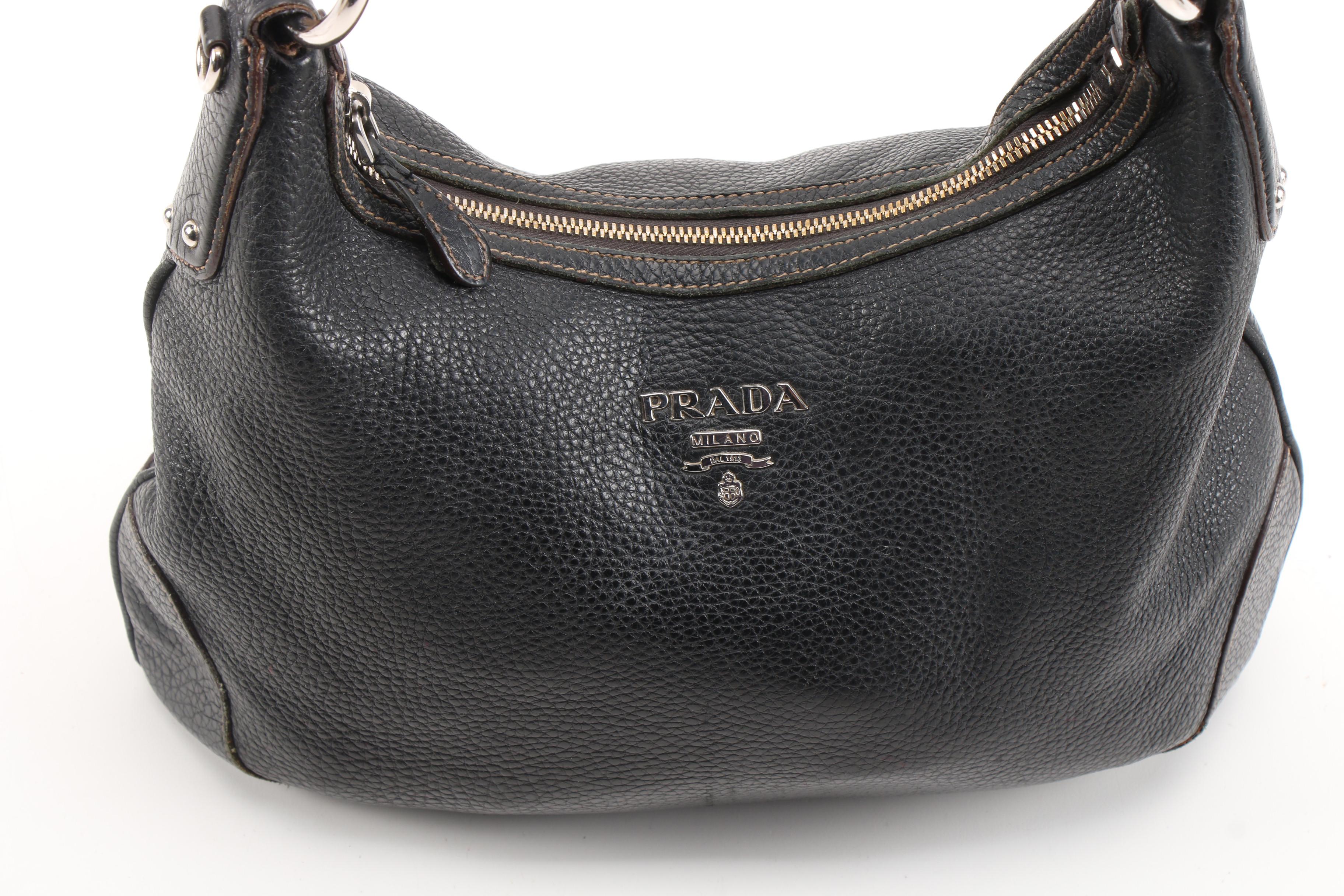 Prada Black Vitello Daino Grained Leather Hobo Bag