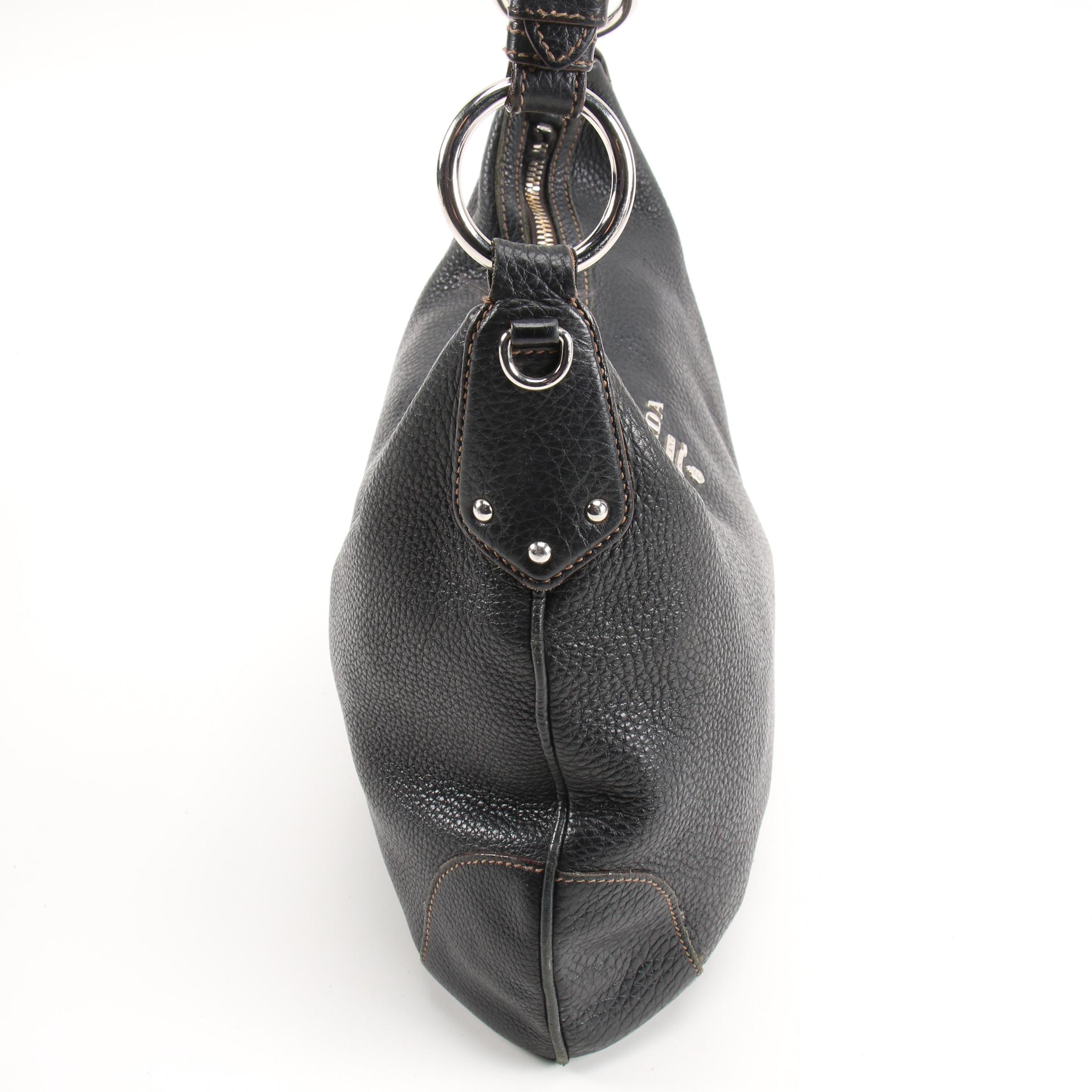Prada Black Vitello Daino Grained Leather Hobo Bag