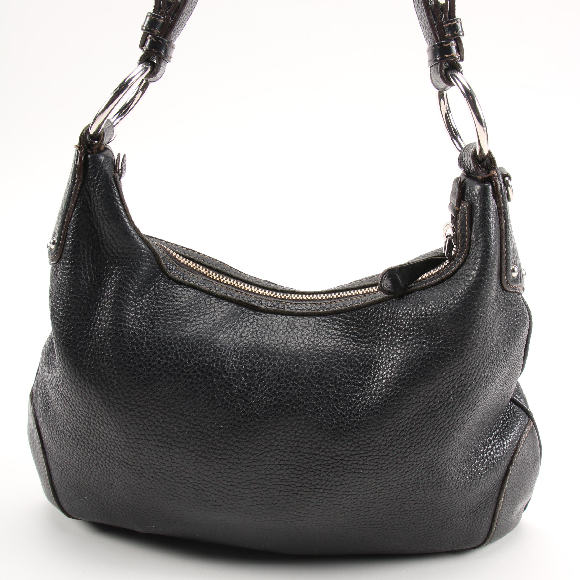 Prada Black Vitello Daino Grained Leather Hobo Bag