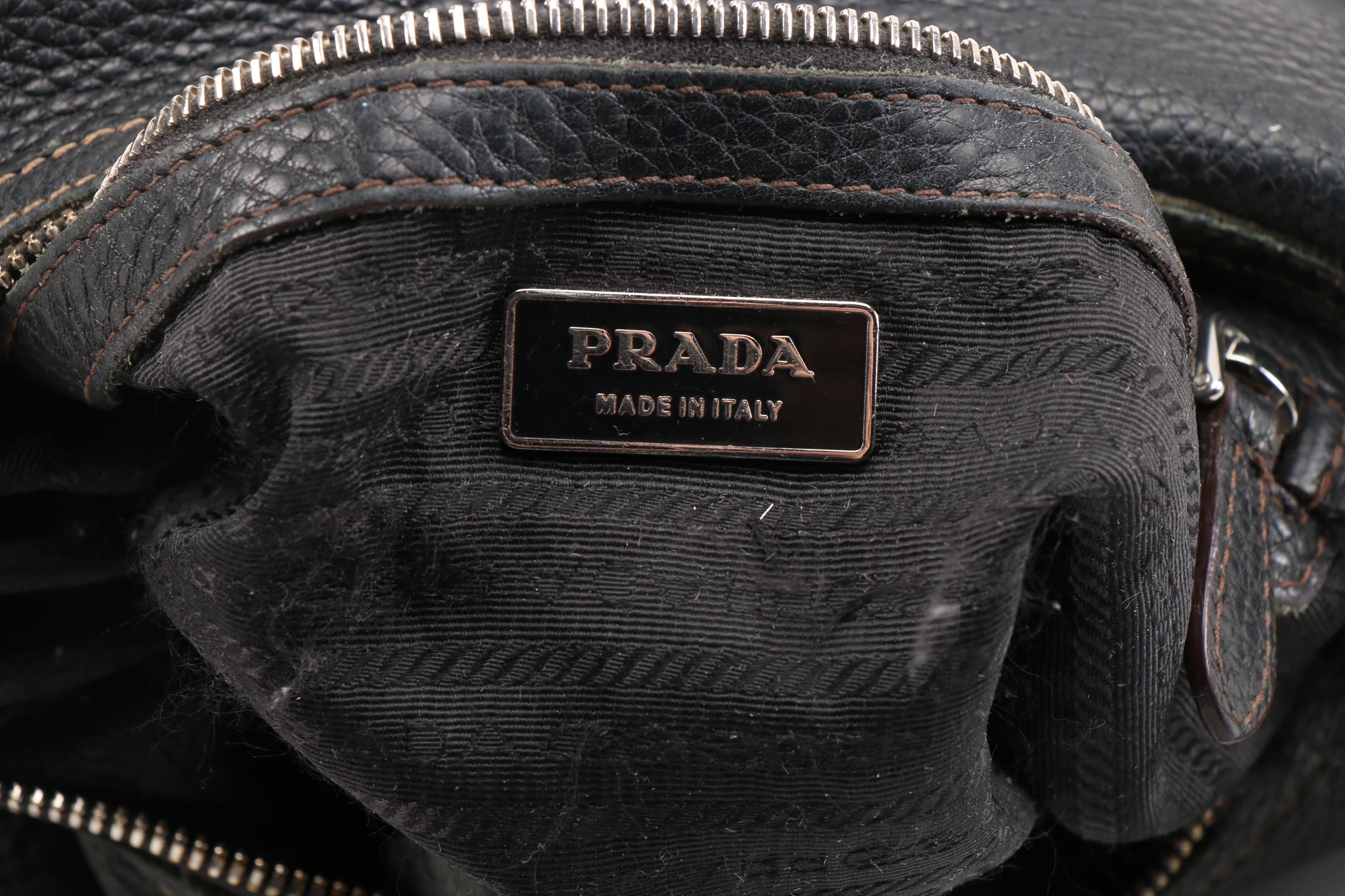 Prada Black Vitello Daino Grained Leather Hobo Bag