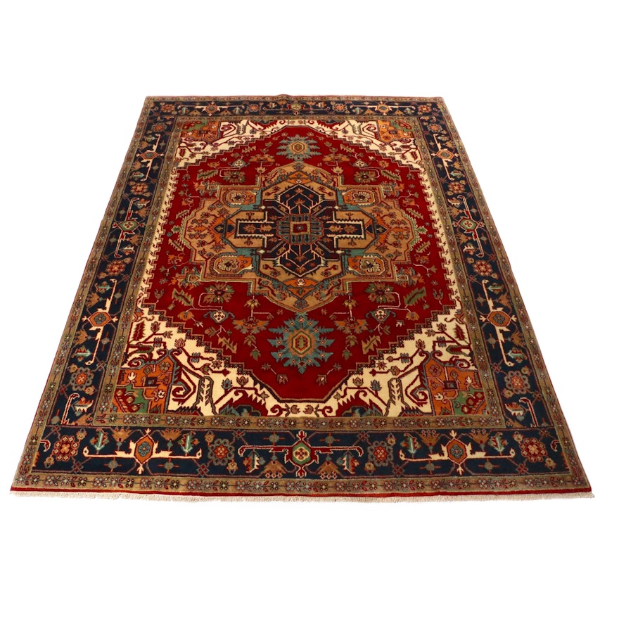 9' x 12' Hand-Knotted Indo-Persian Heriz Serapi Area Rug, 2010s