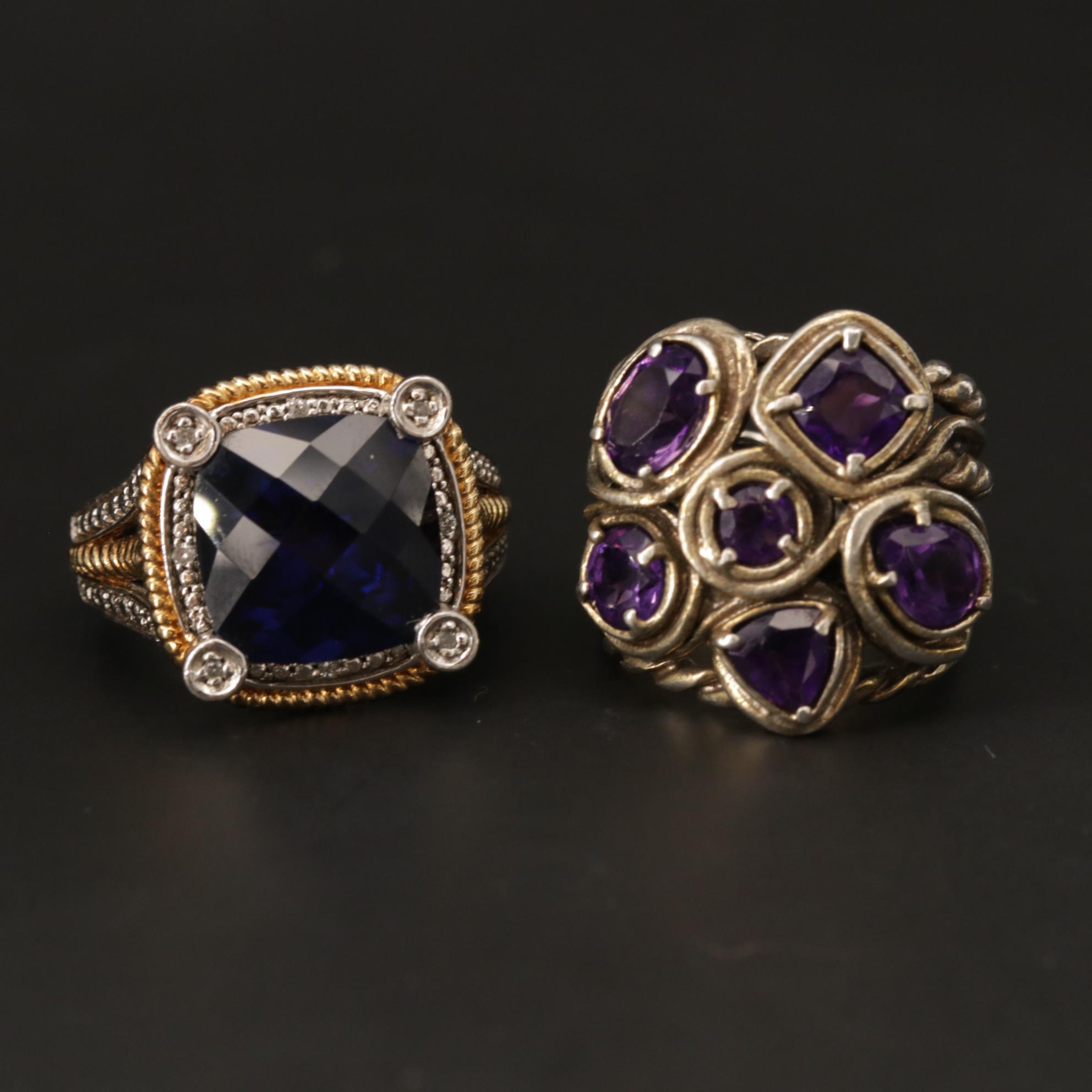 Sterling Silver Amethyst, Sapphire and Diamond Rings