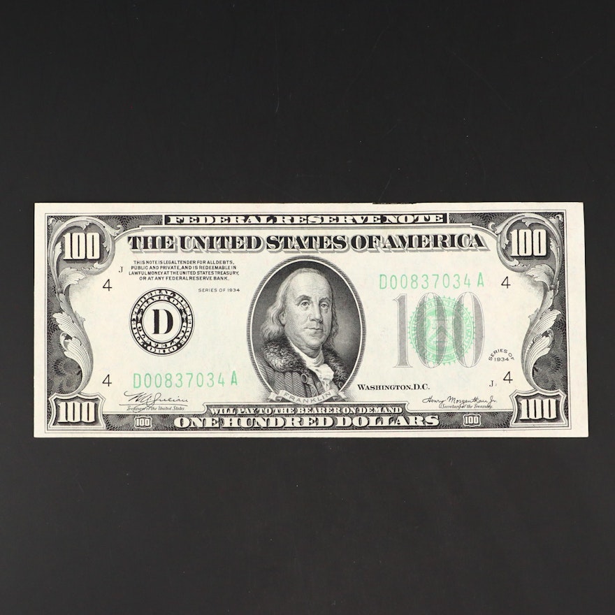 Series of 1934 $100 Federal Reserve Note with Green Seal