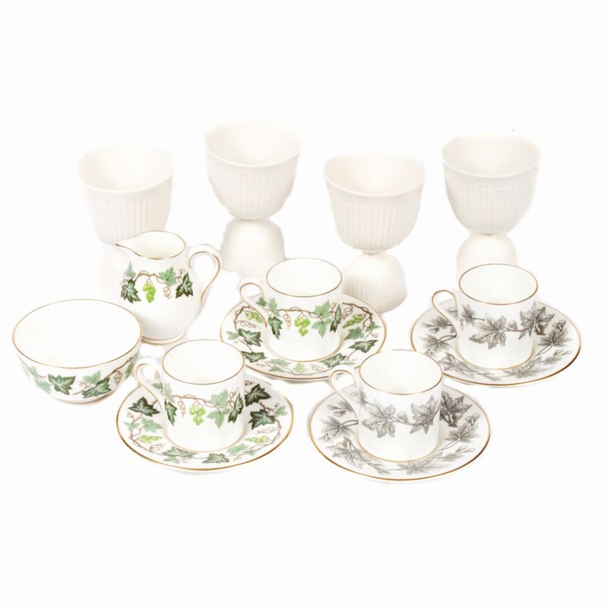 Wedgwood Porcelain Demitasse Cups, Saucers and Double Egg Cups