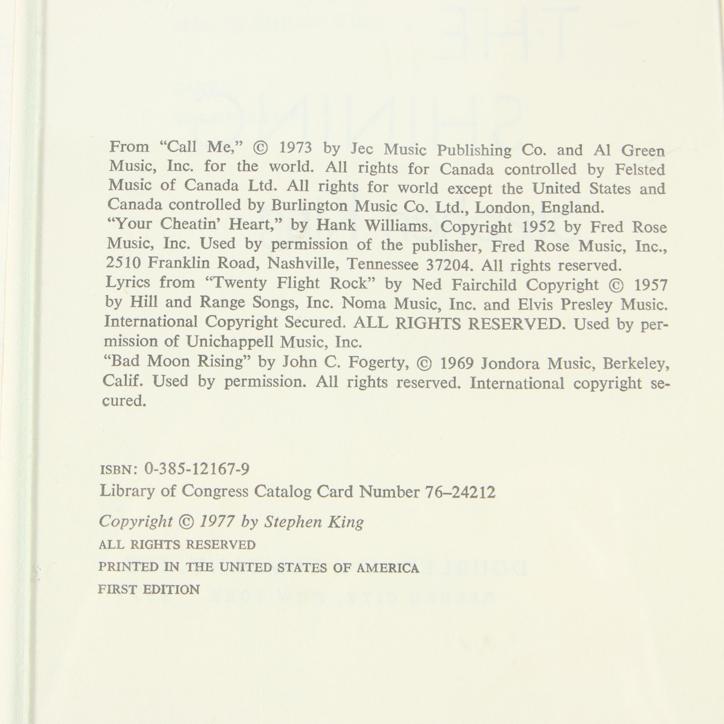 1977 First Edition, First Printing "The Shining" by Stephen King