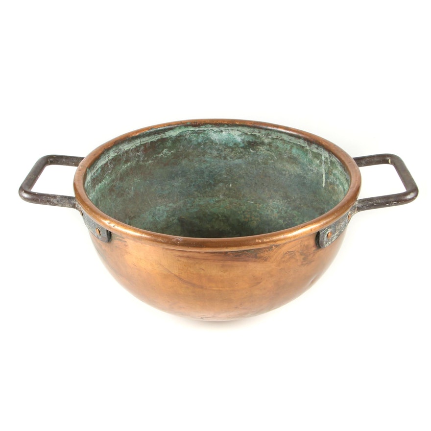 Antique # 16 Dovetail Copper Cauldron with Riveted Iron Handles