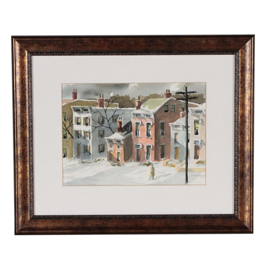 Charles J. Donnelly Watercolor Painting of Street Scene "Corryville"